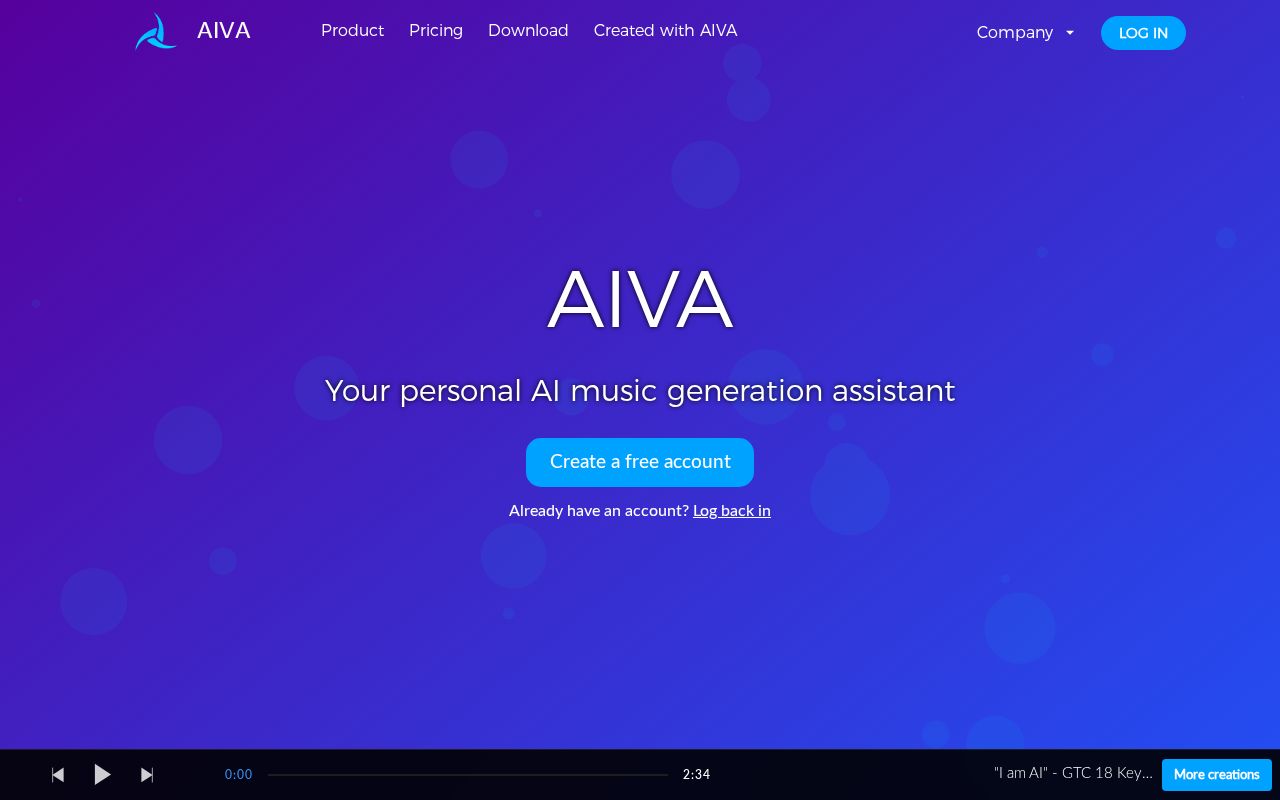 Skärmbild av AIVA