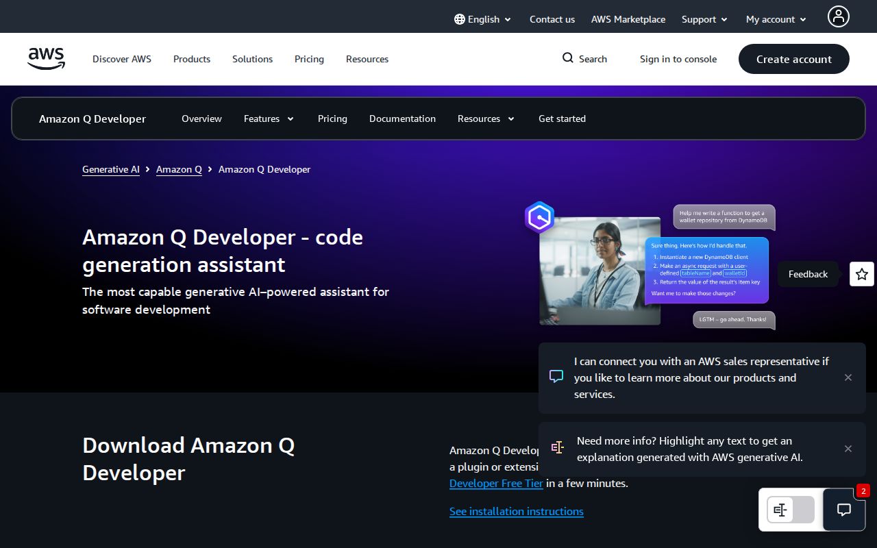 Skärmbild av Amazon Q Developer