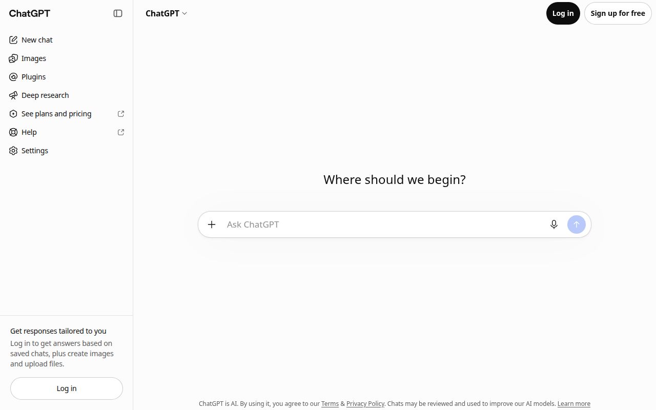 Skärmbild av ChatGPT Sites
