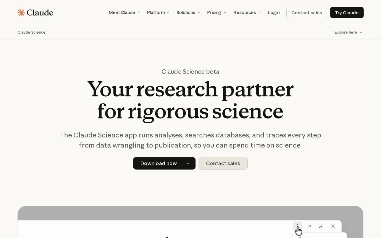 Skärmbild av Claude Science
