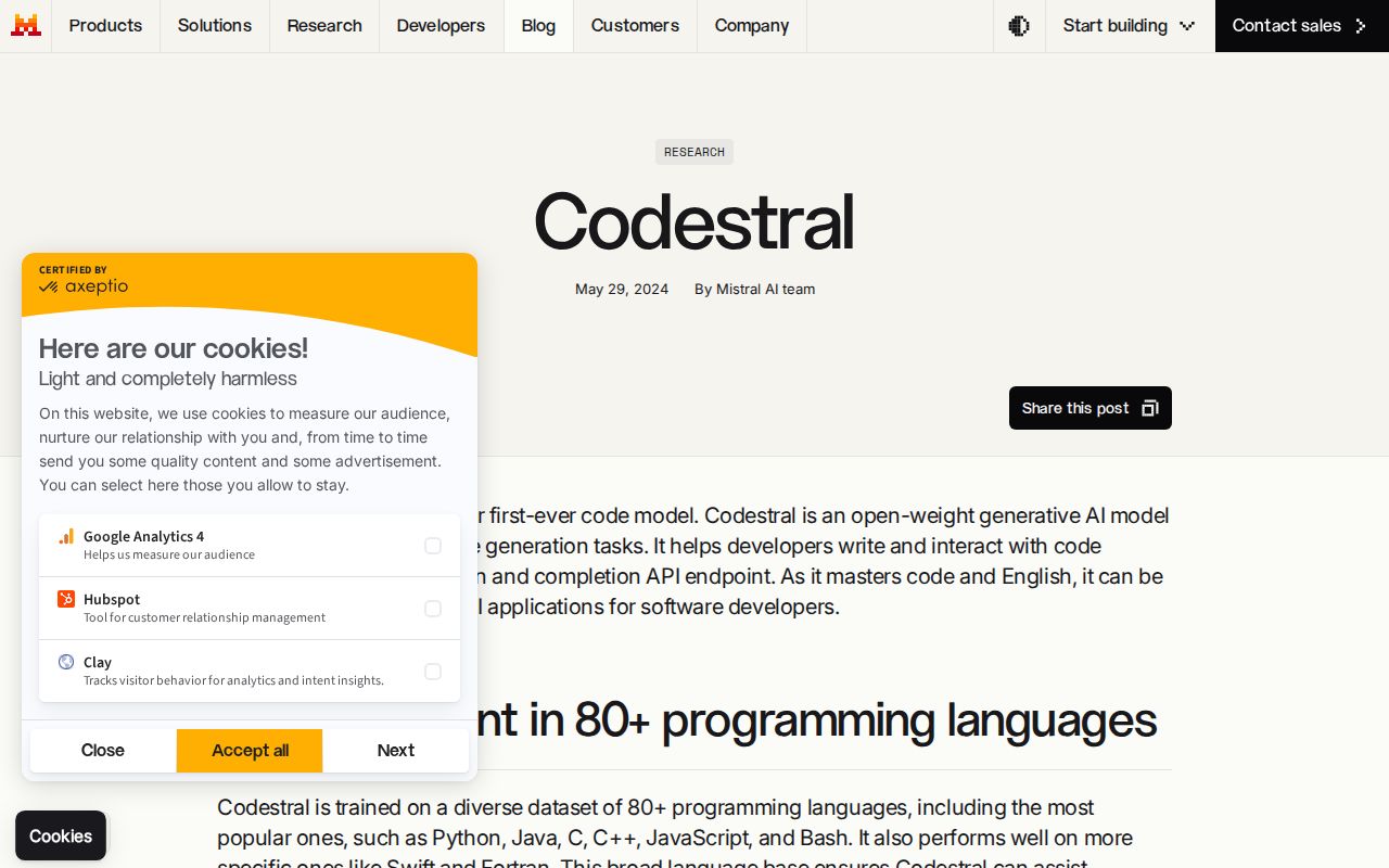 Skärmbild av Codestral