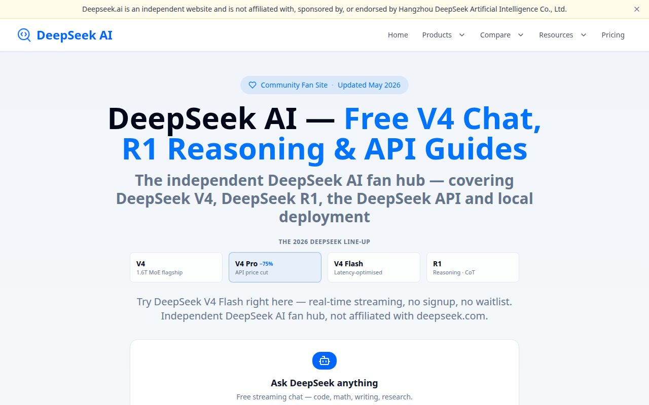 Skärmbild av DeepSeek V4