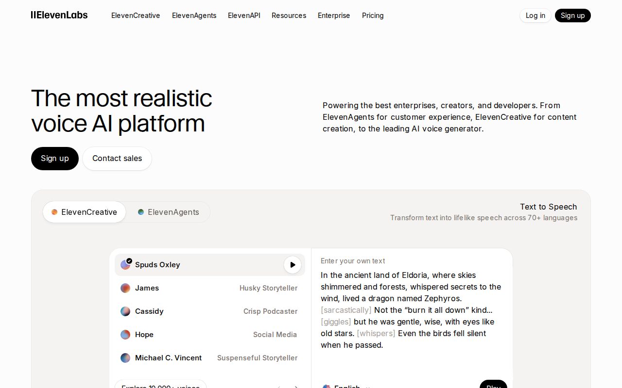 Skärmbild av ElevenLabs