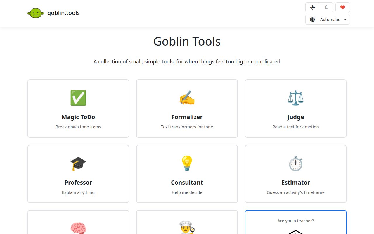 Skärmbild av Goblin Tools