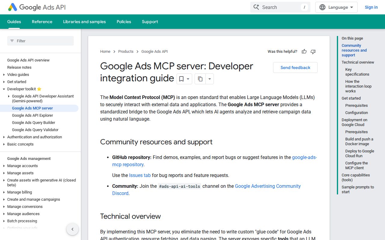 Skärmbild av Google Ads MCP Server
