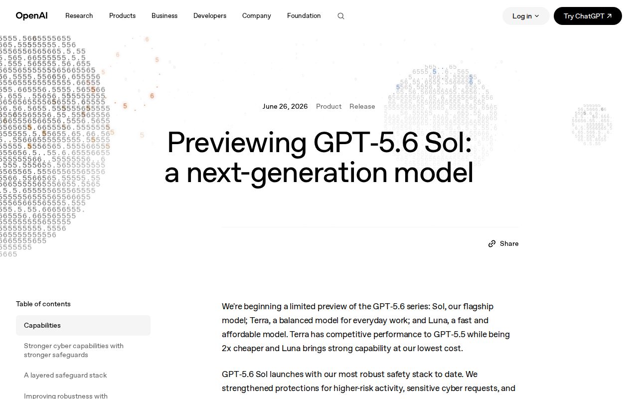 Skärmbild av GPT-5.6 Sol