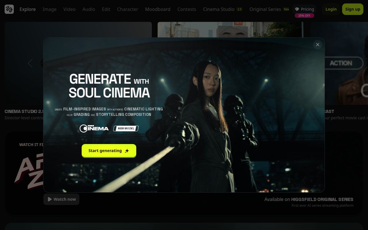 Skärmbild av Higgsfield