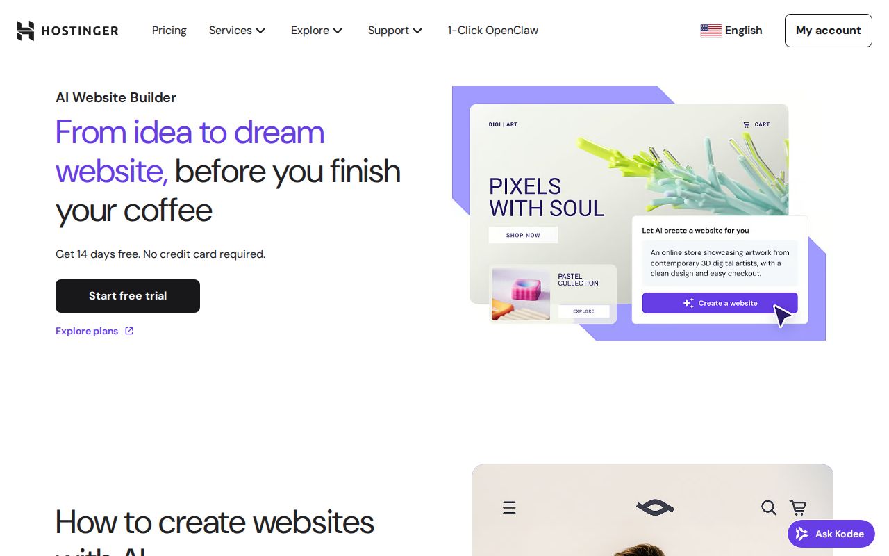 Skärmbild av Hostinger AI