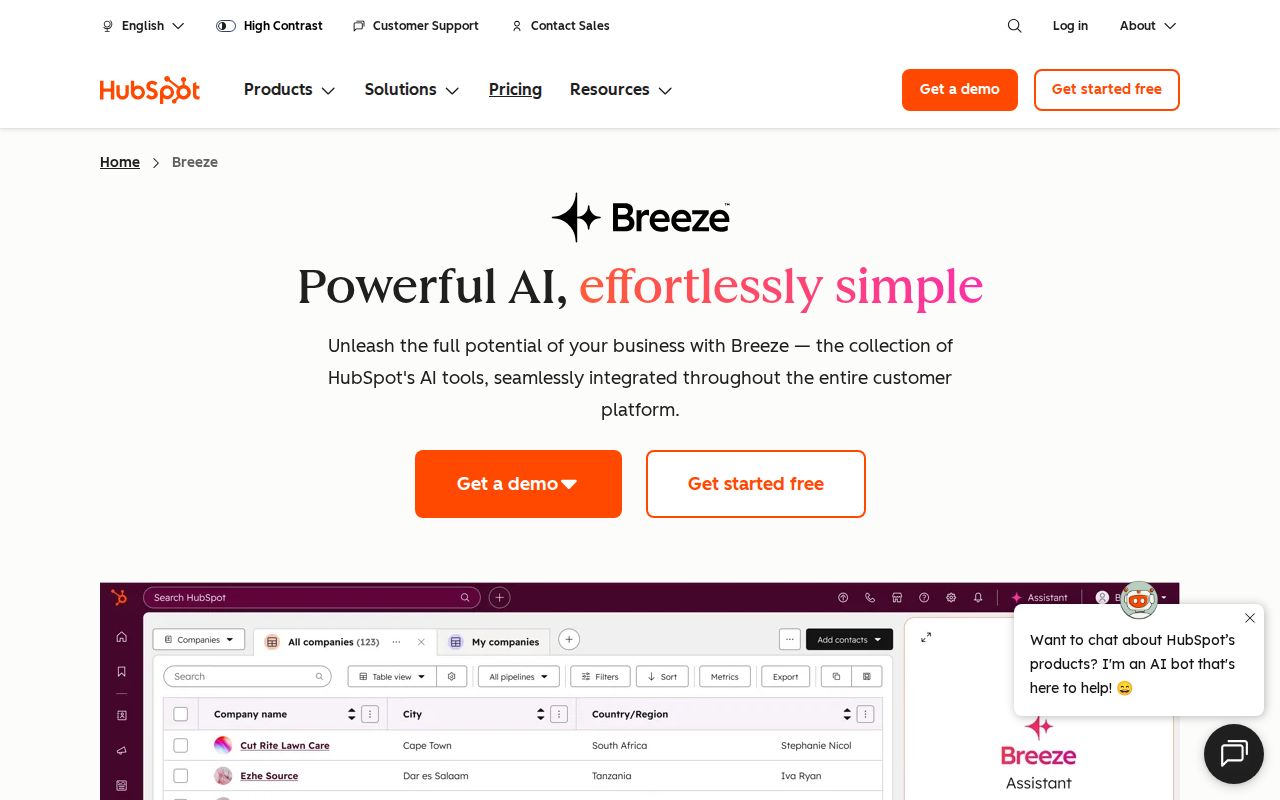 Skärmbild av HubSpot Breeze