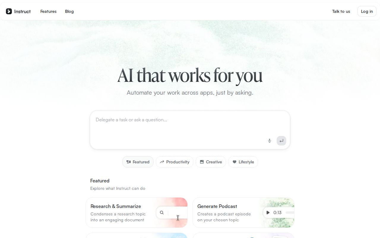 Skärmbild av Instruct AI