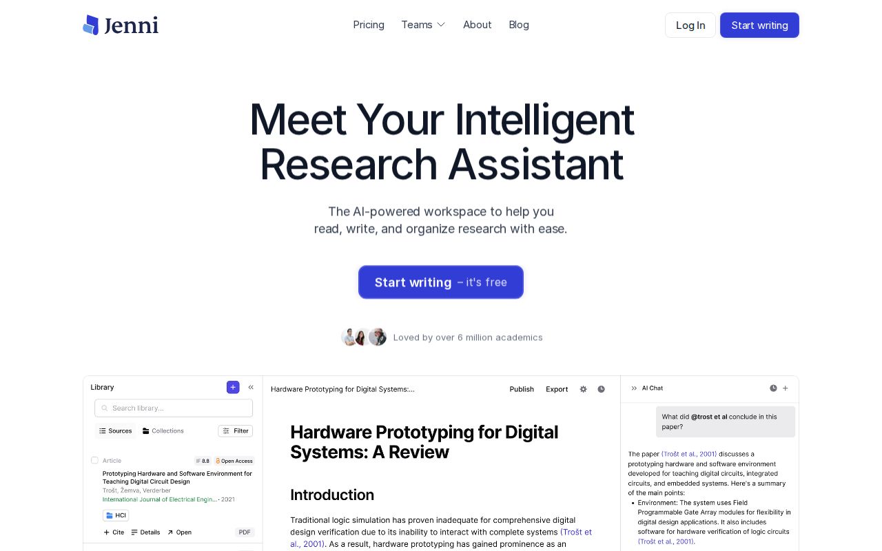Skärmbild av Jenni AI