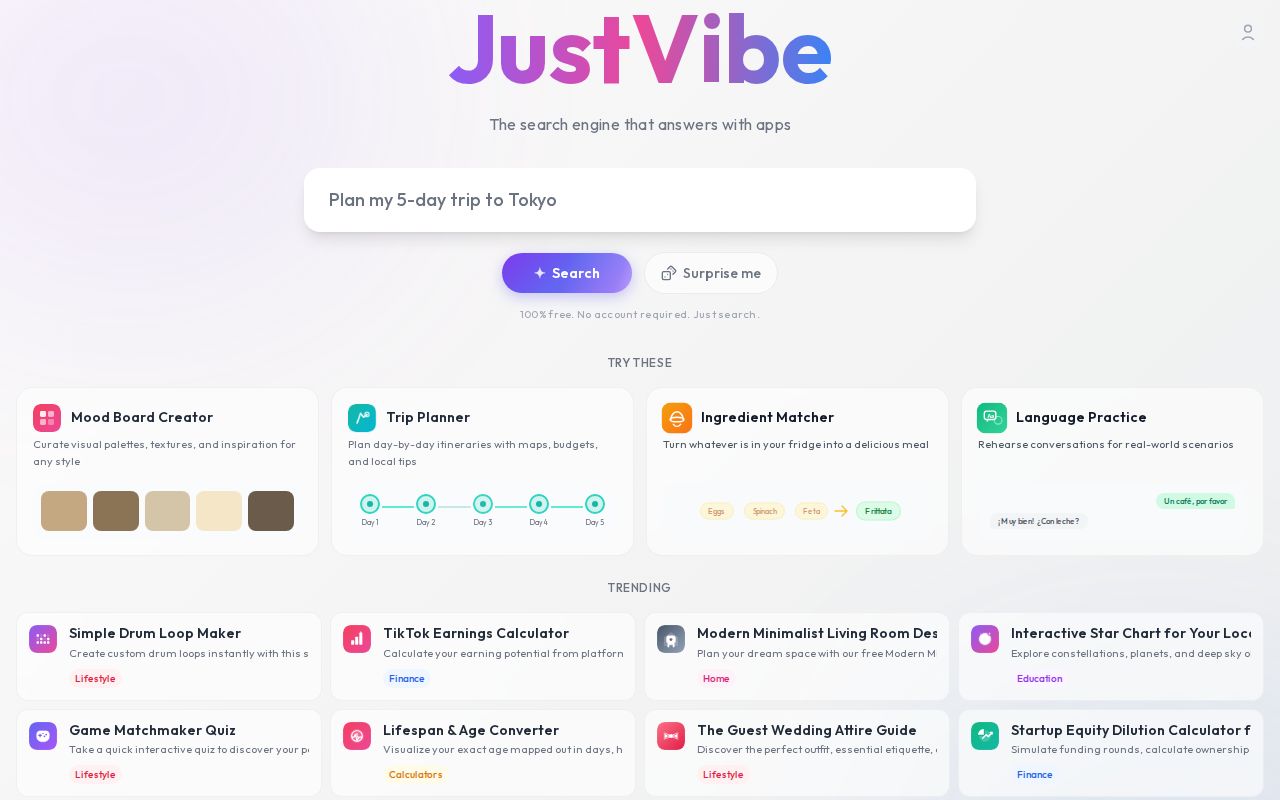 Skärmbild av JustVibe