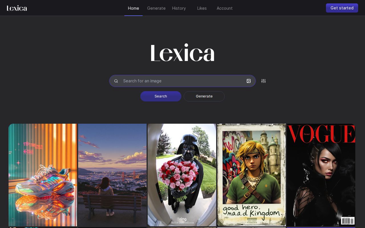 Skärmbild av Lexica
