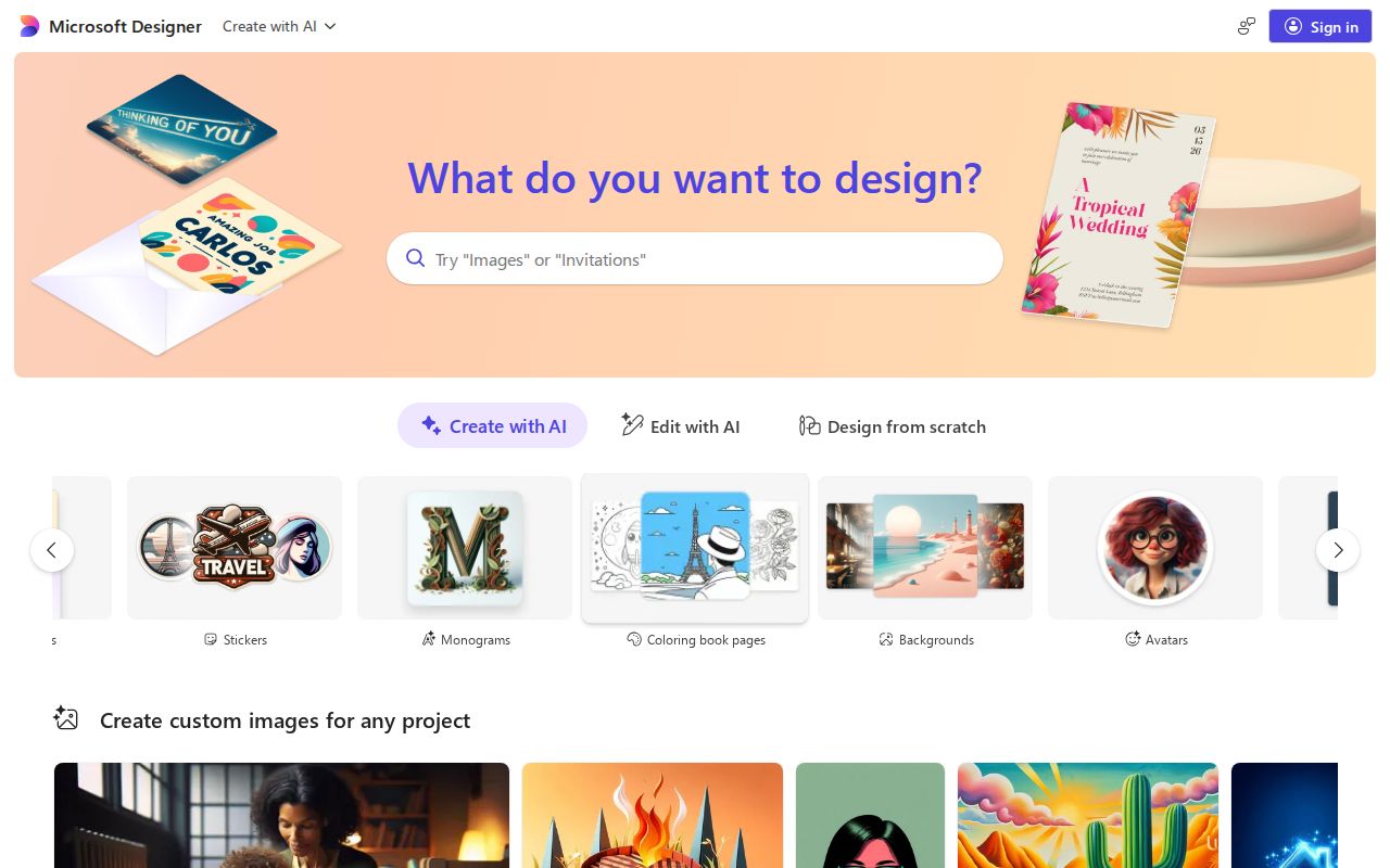 Skärmbild av Microsoft Designer