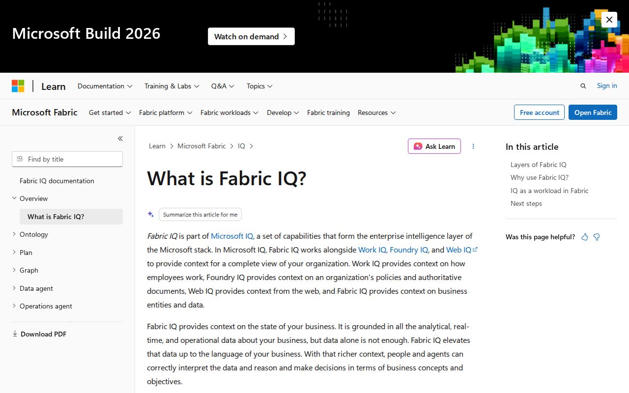 Skärmbild av Microsoft Fabric IQ