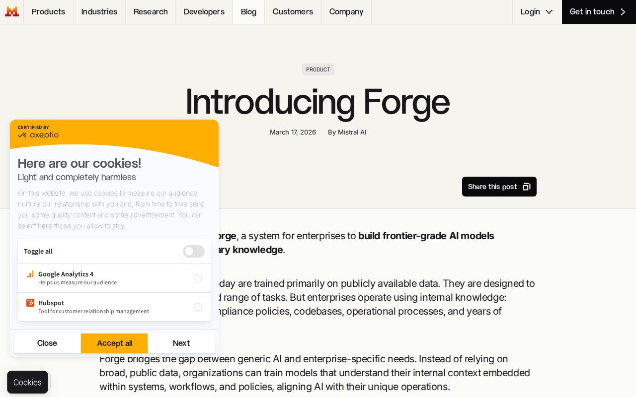 Skärmbild av Mistral Forge