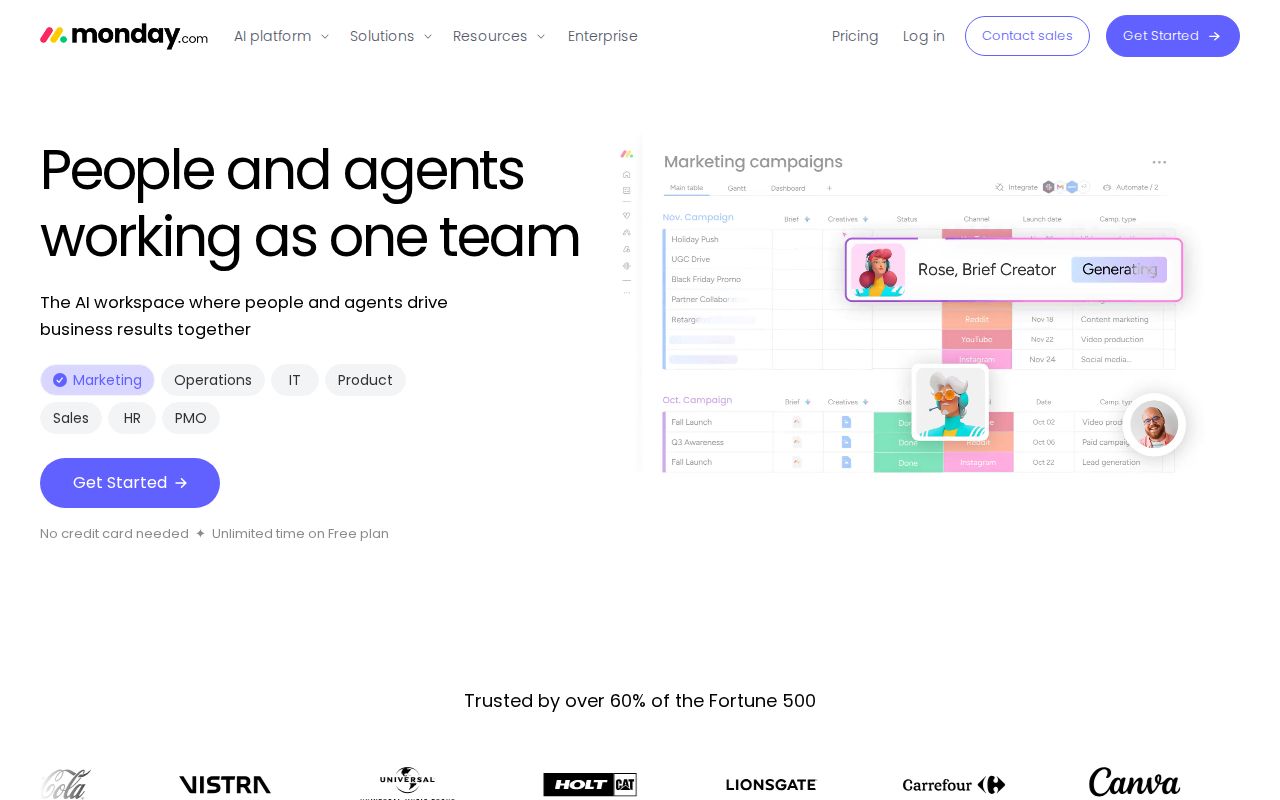 Skärmbild av monday.com AI Work Platform