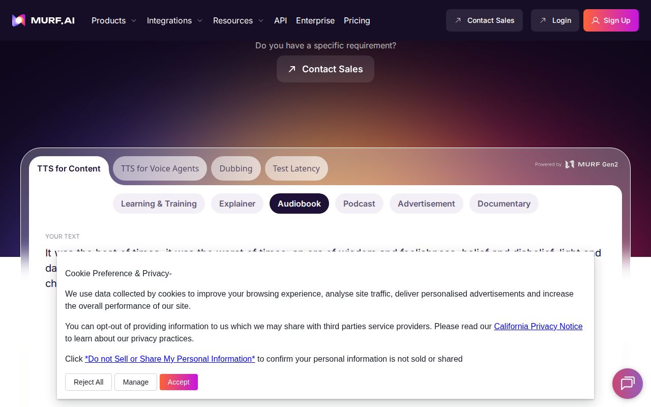 Skärmbild av Murf AI