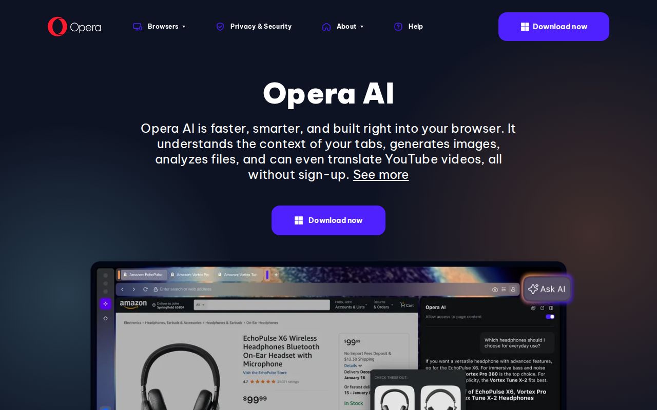 Skärmbild av Opera Aria