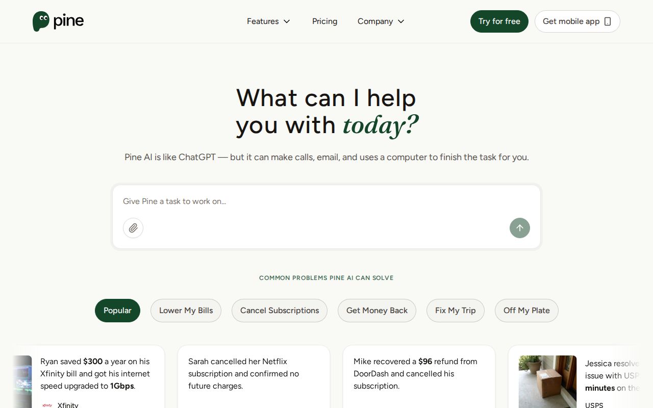 Skärmbild av Pine AI