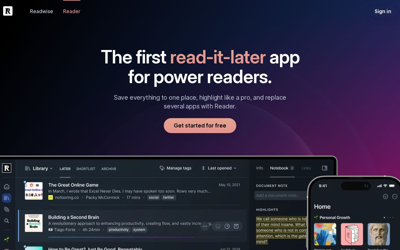 Skärmbild av Readwise Reader
