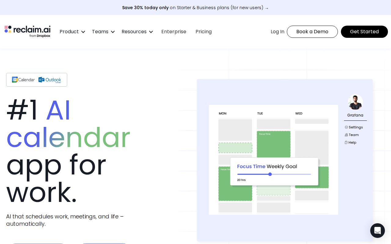 Skärmbild av Reclaim AI