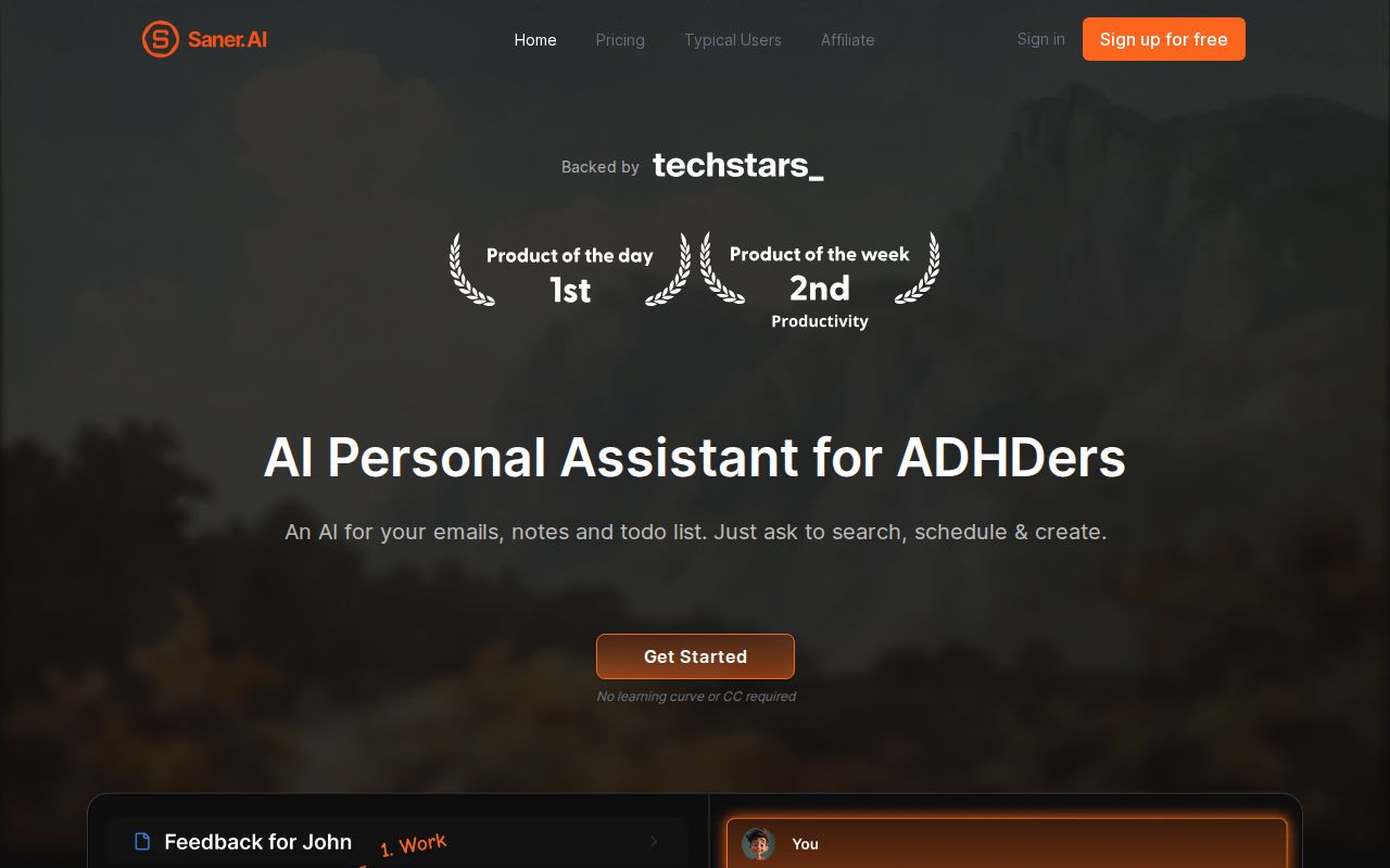 Skärmbild av Saner AI