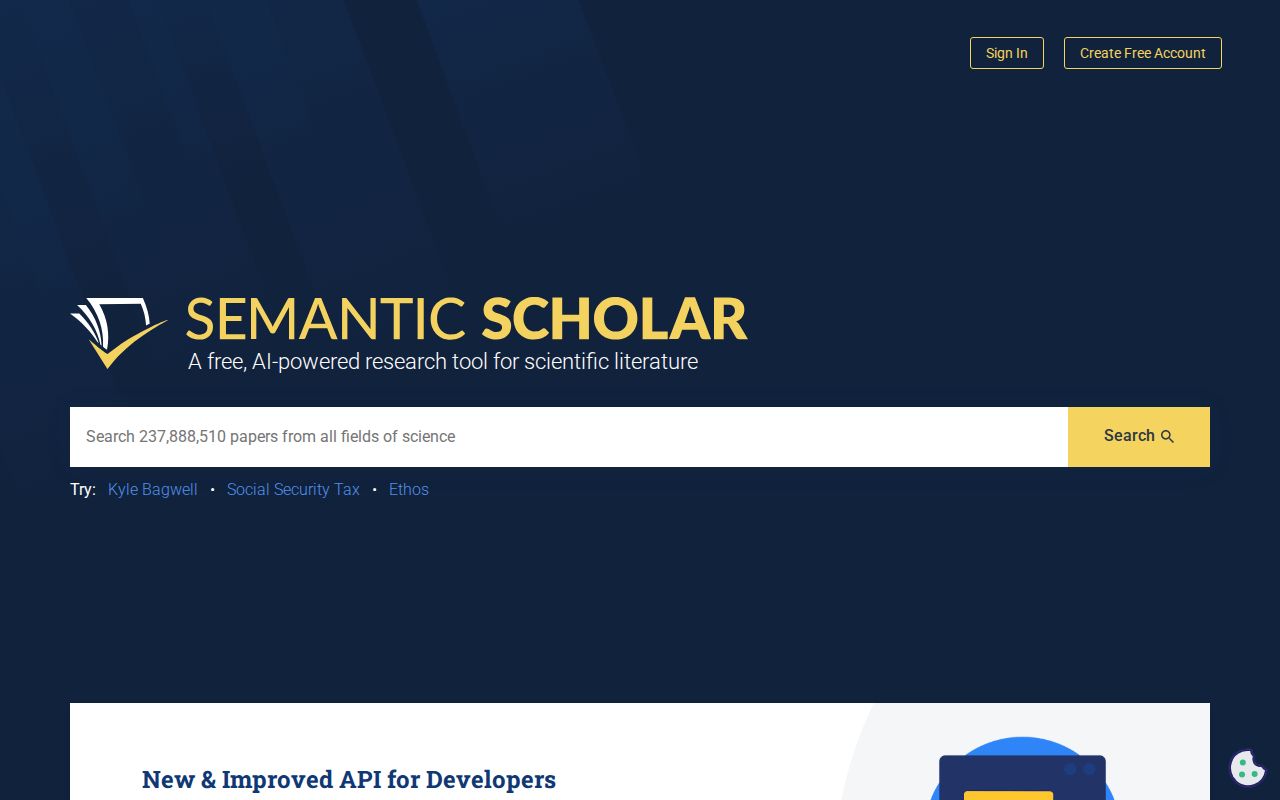 Skärmbild av Semantic Scholar