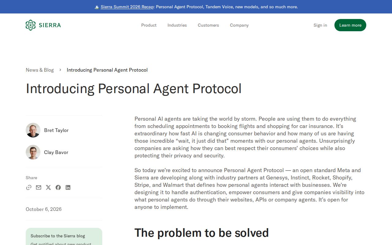 Skärmbild av Sierra Personal Agent Protocol