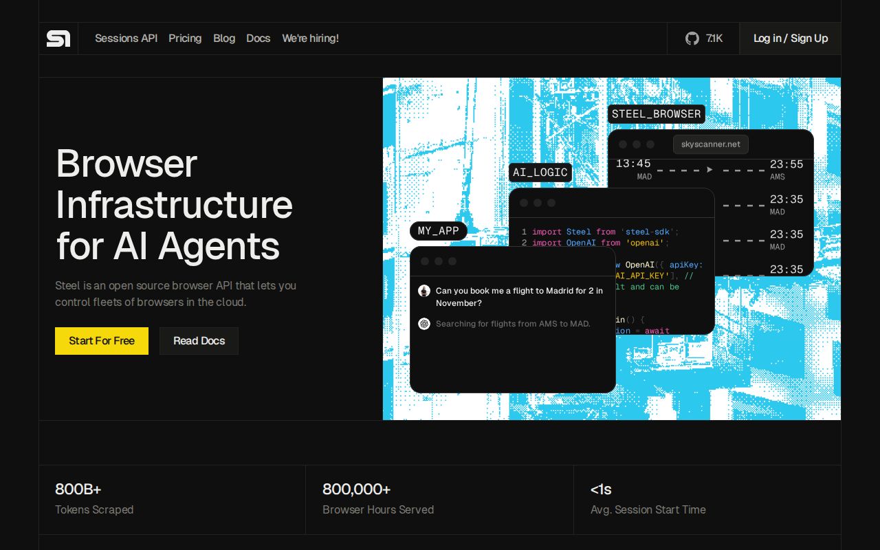 Skärmbild av Steel Browser API