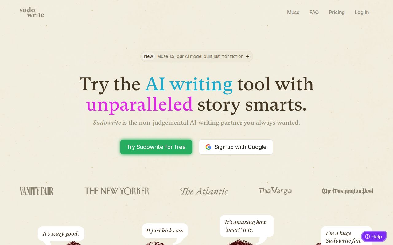 Skärmbild av Sudowrite