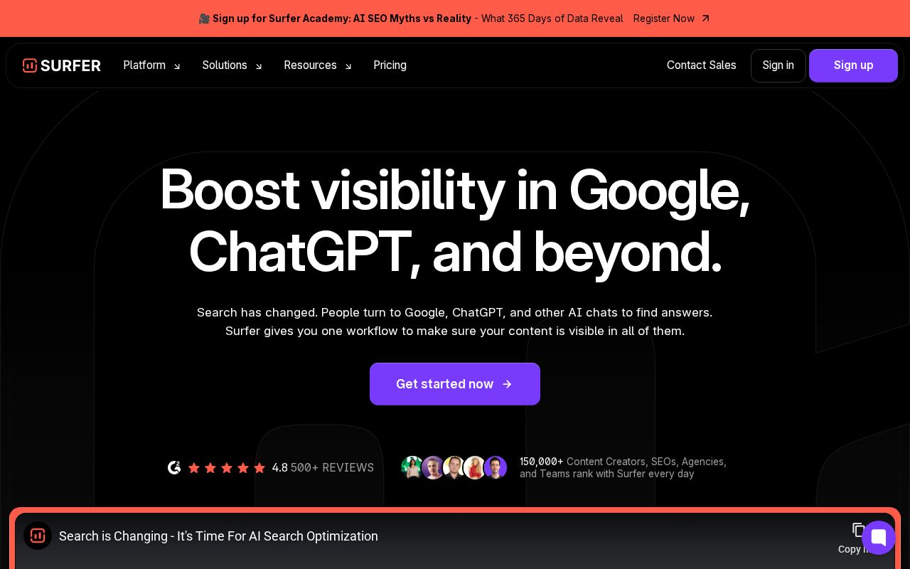 Skärmbild av Surfer SEO
