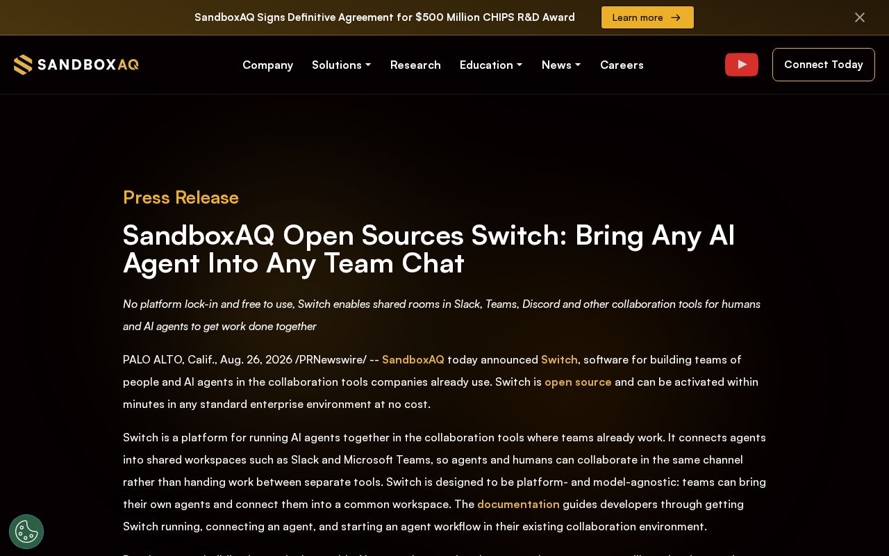 Skärmbild av Switch av SandboxAQ