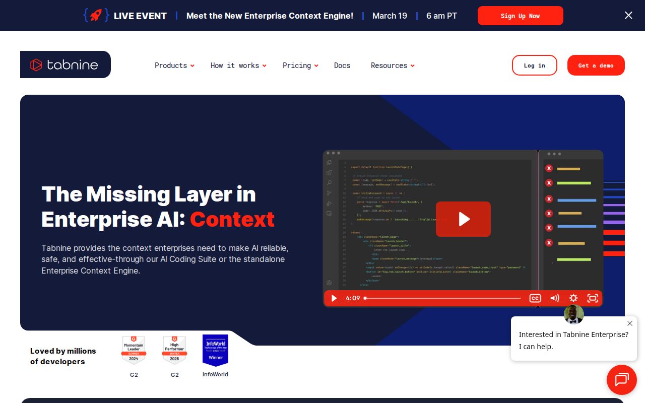 Skärmbild av Tabnine