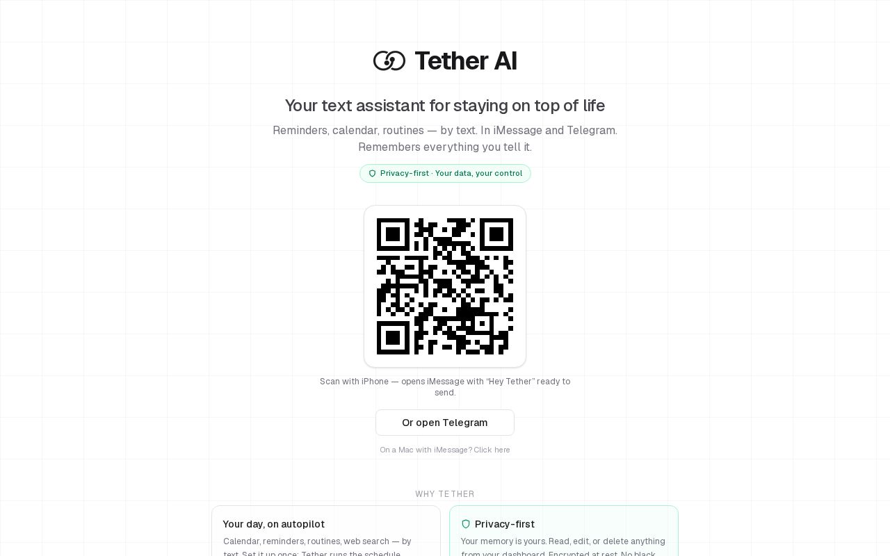 Skärmbild av Tether AI