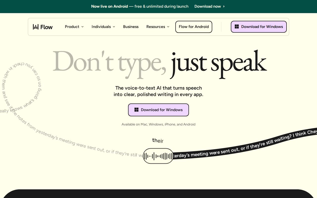 Skärmbild av Wispr Flow